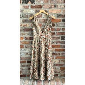 House Of Harlow Linen Tropical Tie Shoulder Tiered Maxi Dress, XS